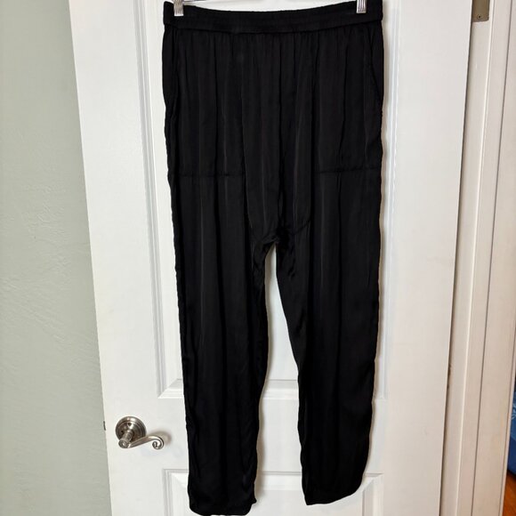 Raquel Allegra Black Silky Tapered Pants Elastic Waist Pull-On Designer Size 3 L - Picture 2 of 6